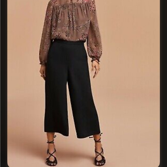 Wilfred Aritzia Black Pull On‎ Elastic Cropped Dress Pants Wide Leg - Picture 1 of 10